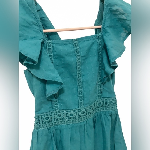 Guess | Girls Bluish Green Ruffled Sundress with Flutter Sleeves - Picture 3 of 3
